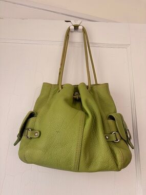 Luce Brag Green Leather Drawstring Shoulder Bag